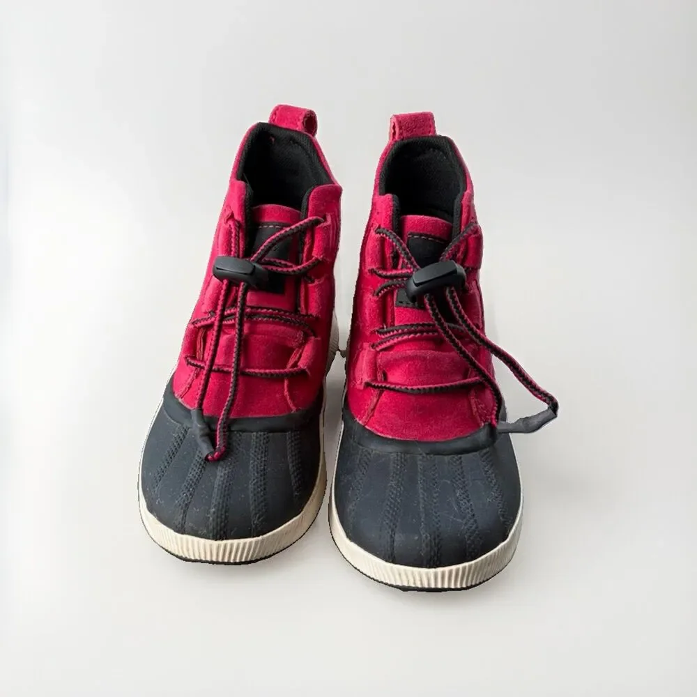 SOREL Kids Out N About III Classic Waterproof Duck Boots Red Black Size 1 Youth